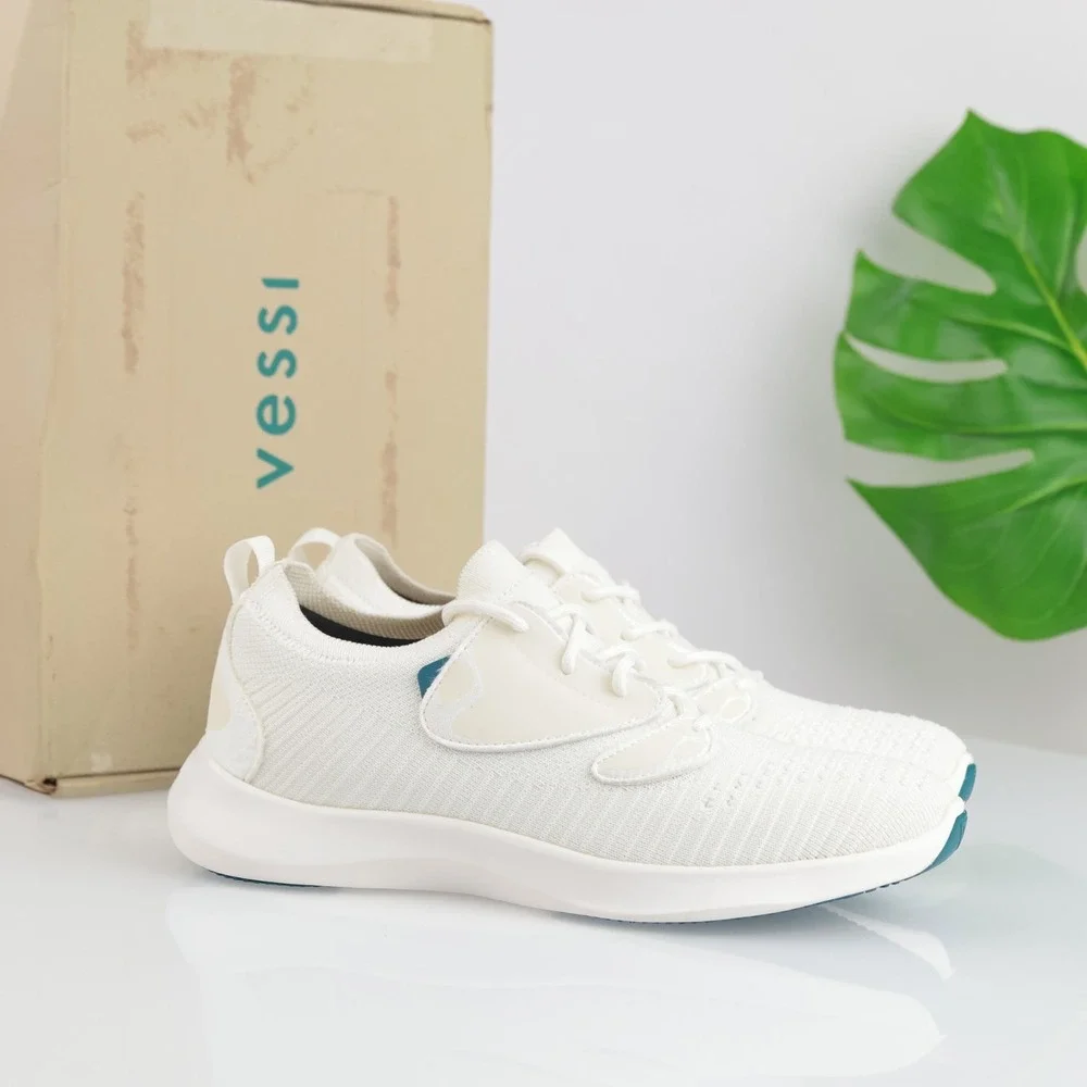 Vessi Womens Everyday 2.0 Move Sneaker Size 9 Waterproof White Knit Lace Up Shoe